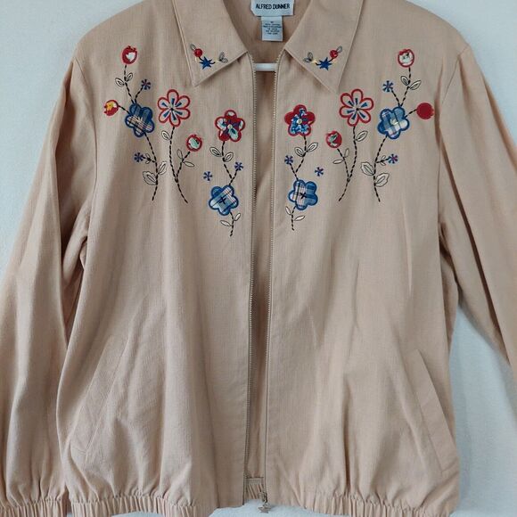 Alfred Dunner Womens Jacket 12 Embroidered Star Zipper Pockets Floral Grandma 80 - Picture 13 of 16